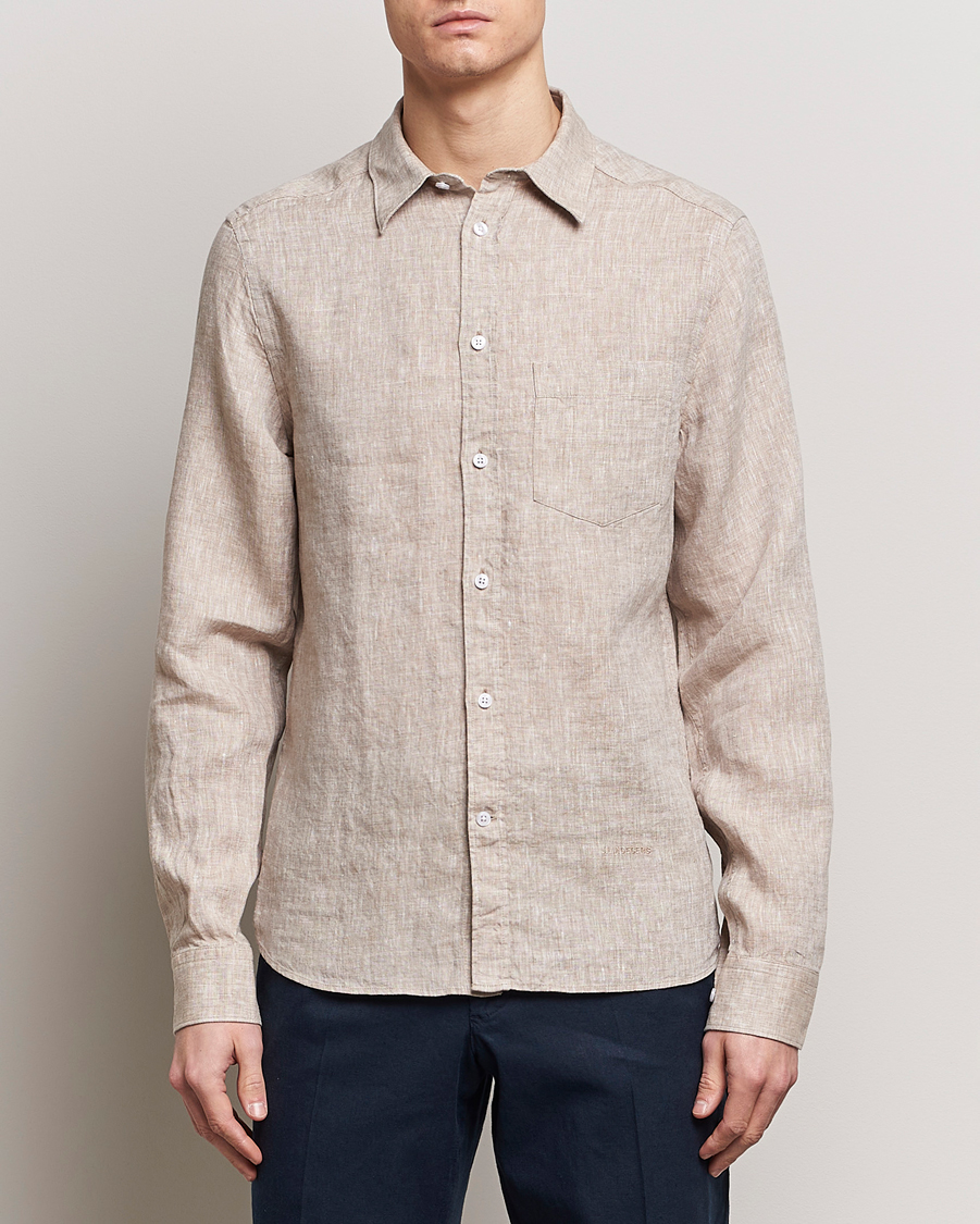 Uomini | Camicie | J.Lindeberg | Slim Fit Linen Melange Shirt Batique Khaki