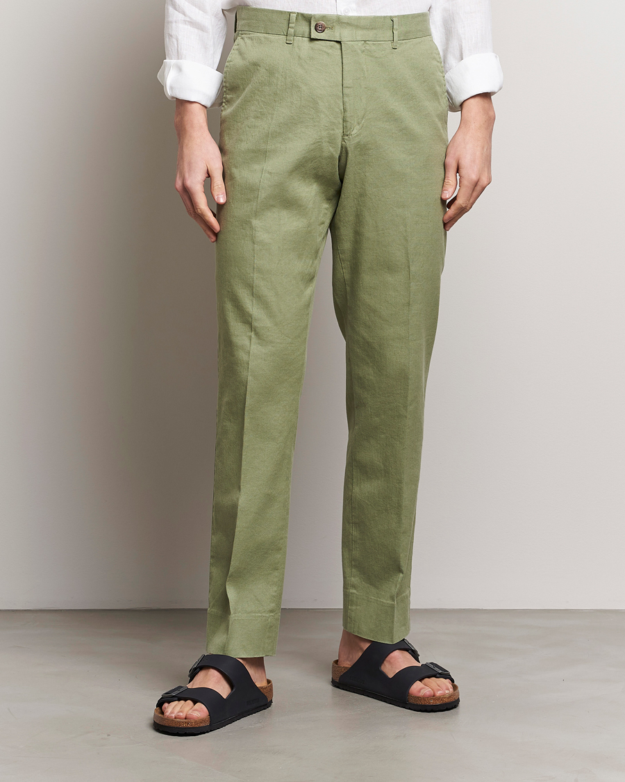 Uomini | Vendita | J.Lindeberg | Lois Cotton/Linen Stretch Pants Oil Green