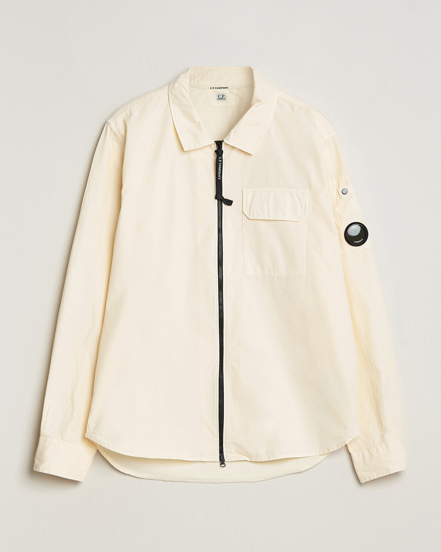 Uomini | Camicie | C.P. Company | Garment Dyed Gabardine Zip Shirt Jacket Ecru
