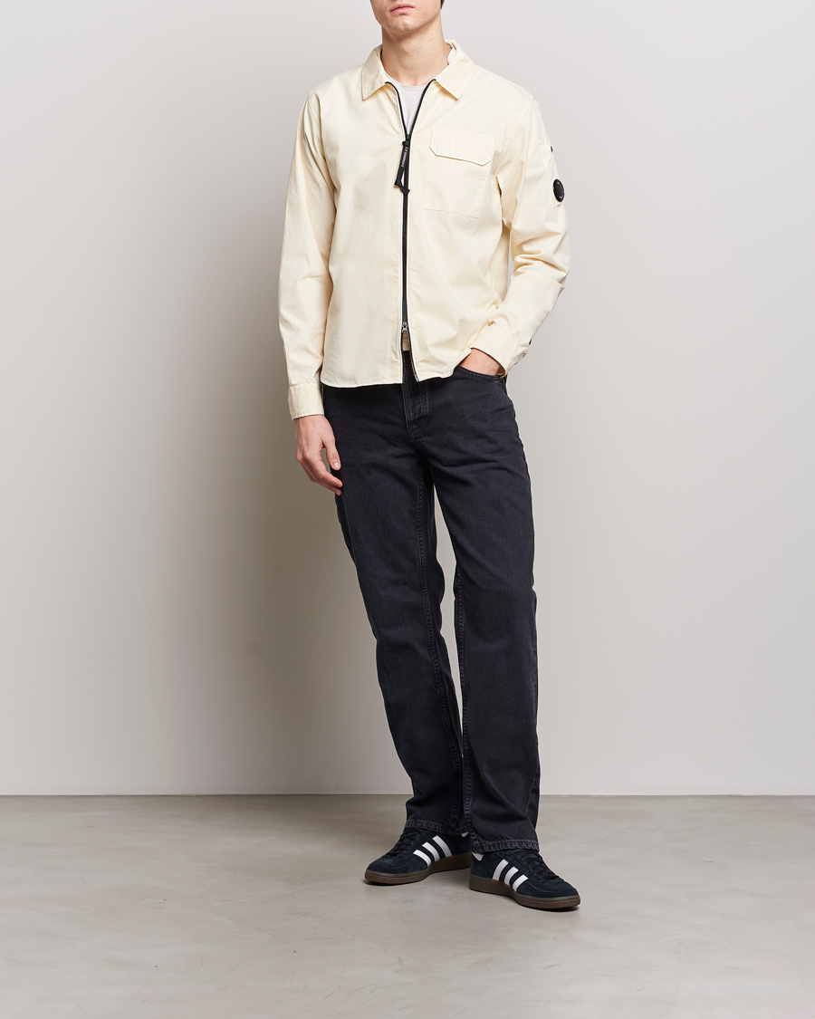 Uomini | Camicie | C.P. Company | Garment Dyed Gabardine Zip Shirt Jacket Ecru