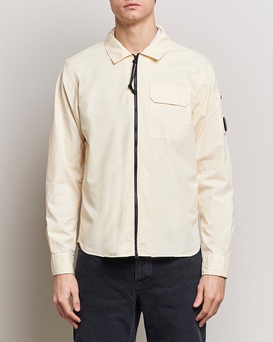 Uomini | Camicie | C.P. Company | Garment Dyed Gabardine Zip Shirt Jacket Ecru