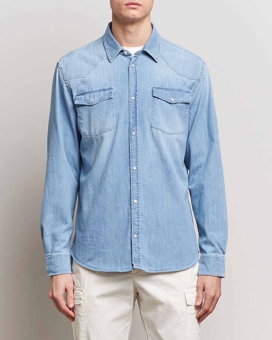 Uomini | 40% di sconto | Dondup | Slim Fit Pocket Denim Shirt Light Blue