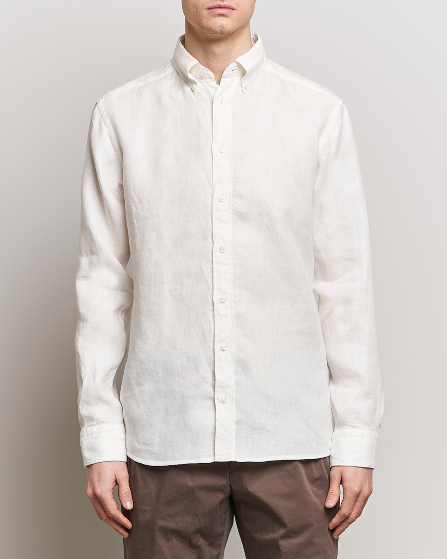 Uomini | Camicie di lino | Eton | Slim Fit Linen Button Down Shirt White