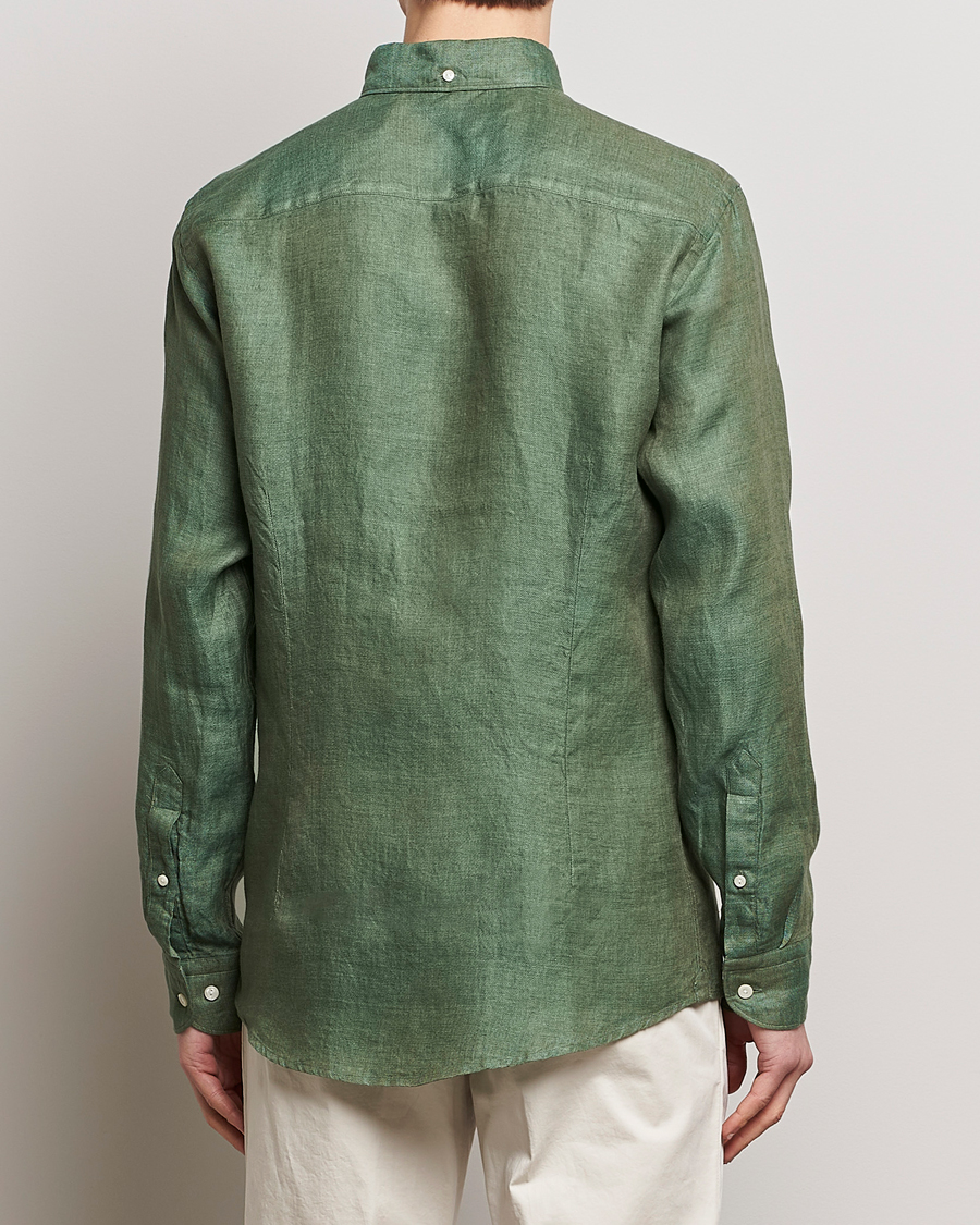 Uomini | Camicie | Eton | Slim Fit Linen Button Down Shirt Dark Green