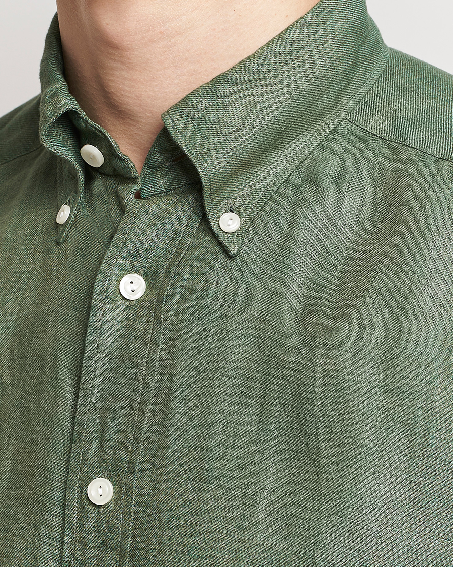 Uomini | Camicie | Eton | Slim Fit Linen Button Down Shirt Dark Green
