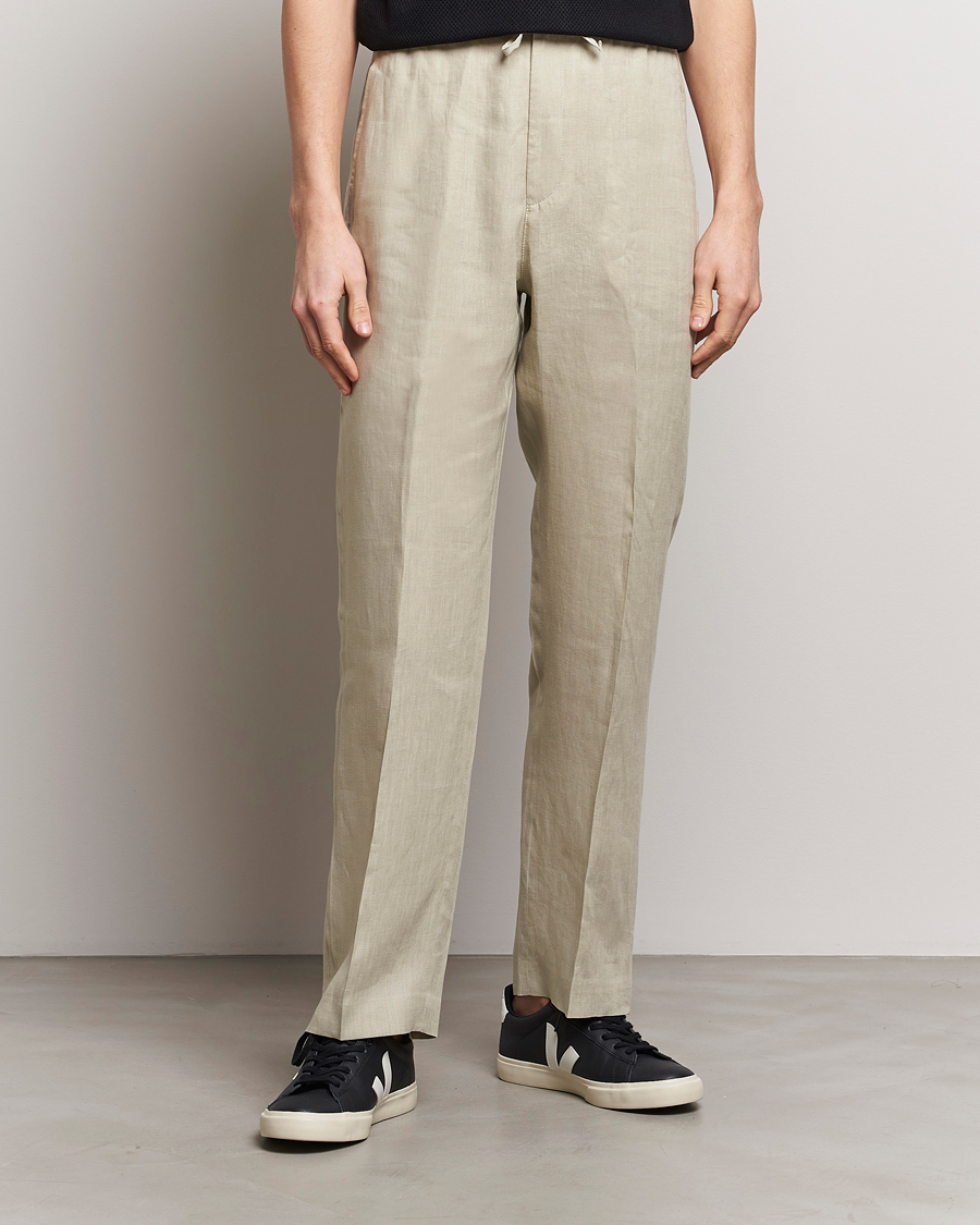 Uomini | Pantaloni di lino | Tiger of Sweden | Iscove Linen Drawstring Trousers Dawn Misty