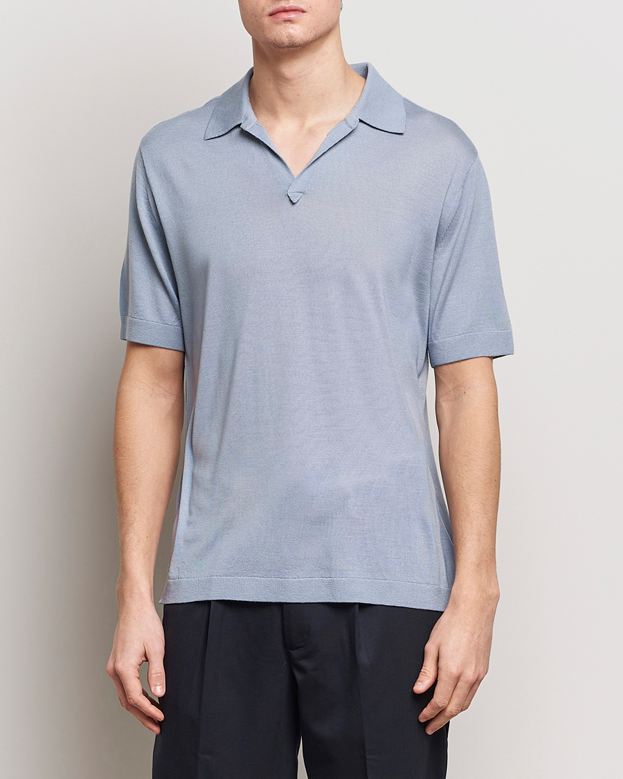 Uomini | Polo | Tiger of Sweden | Beker Knitted Merino Open Collar Polo Polar Blue