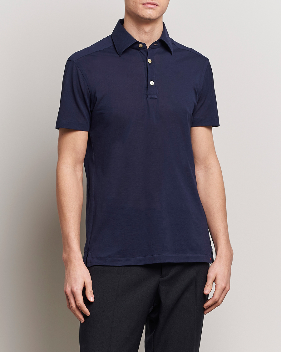 Uomini | Quiet Luxury | Kiton | Short Sleeve Jersey Polo Navy