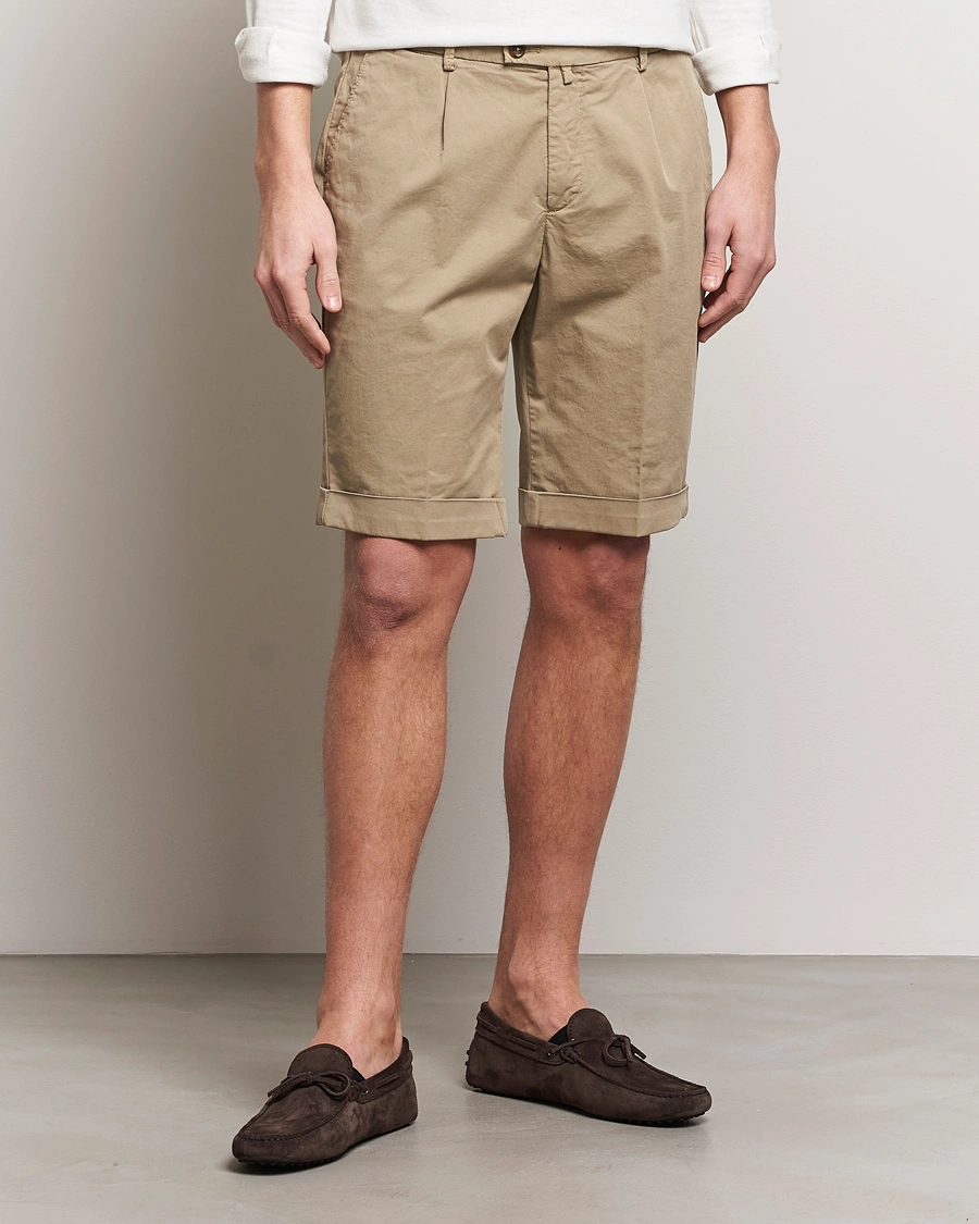 Uomini | Pantaloncini | Briglia 1949 | Pleated Cotton Shorts Taupe