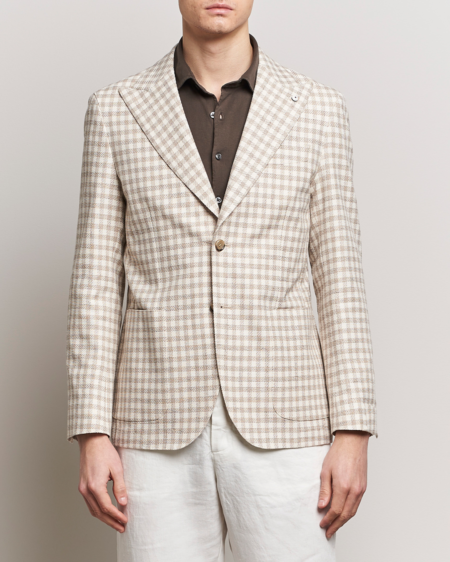 Uomini | Blazers | L.B.M. 1911 | Checked Cotton Peak Lapel Blazer Beige