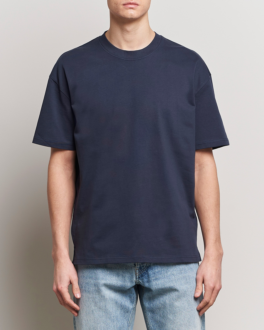 Uomini |  | Bread & Boxers | Textured Heavy Crew Neck T-Shirt Navy Blue