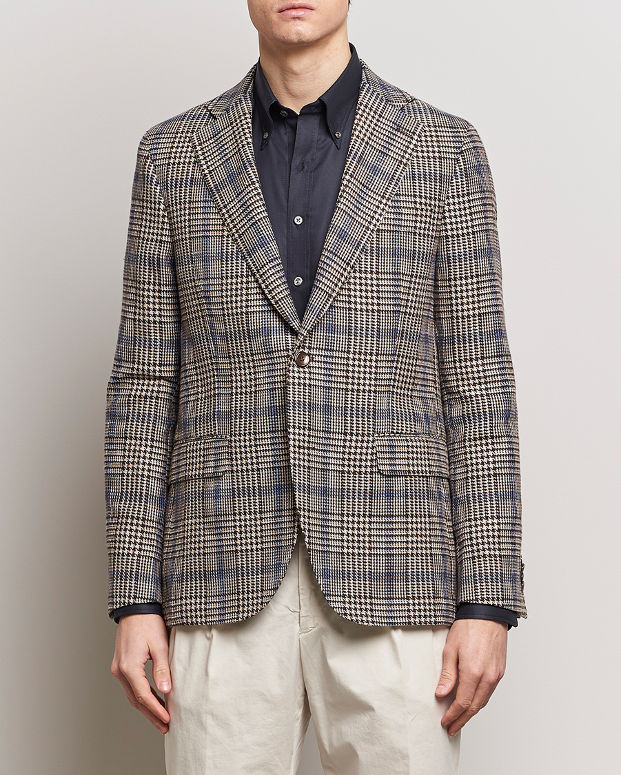 Uomini |  | Oscar Jacobson | Ferry Soft Checked Cotton/Linen Blazer Beige