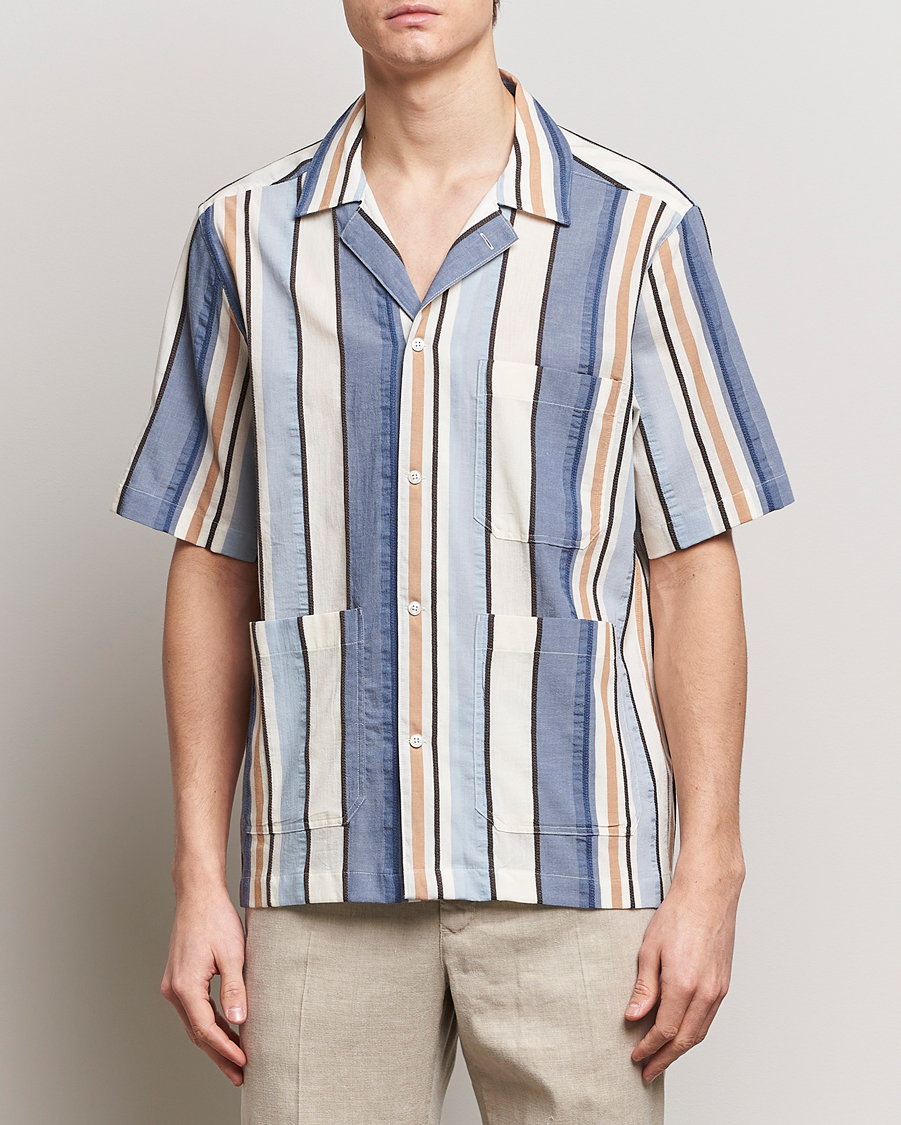 Uomini | Camicie | Oscar Jacobson | Hanks Short Sleeve Striped Cotton Shirt Multi