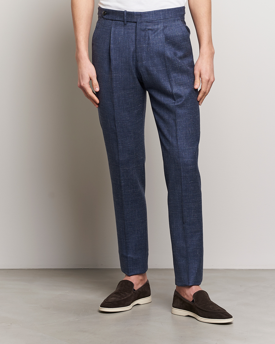 Uomini | Italian Department | PT01 | Gentleman Fit Wool/Silk Trousers Navy