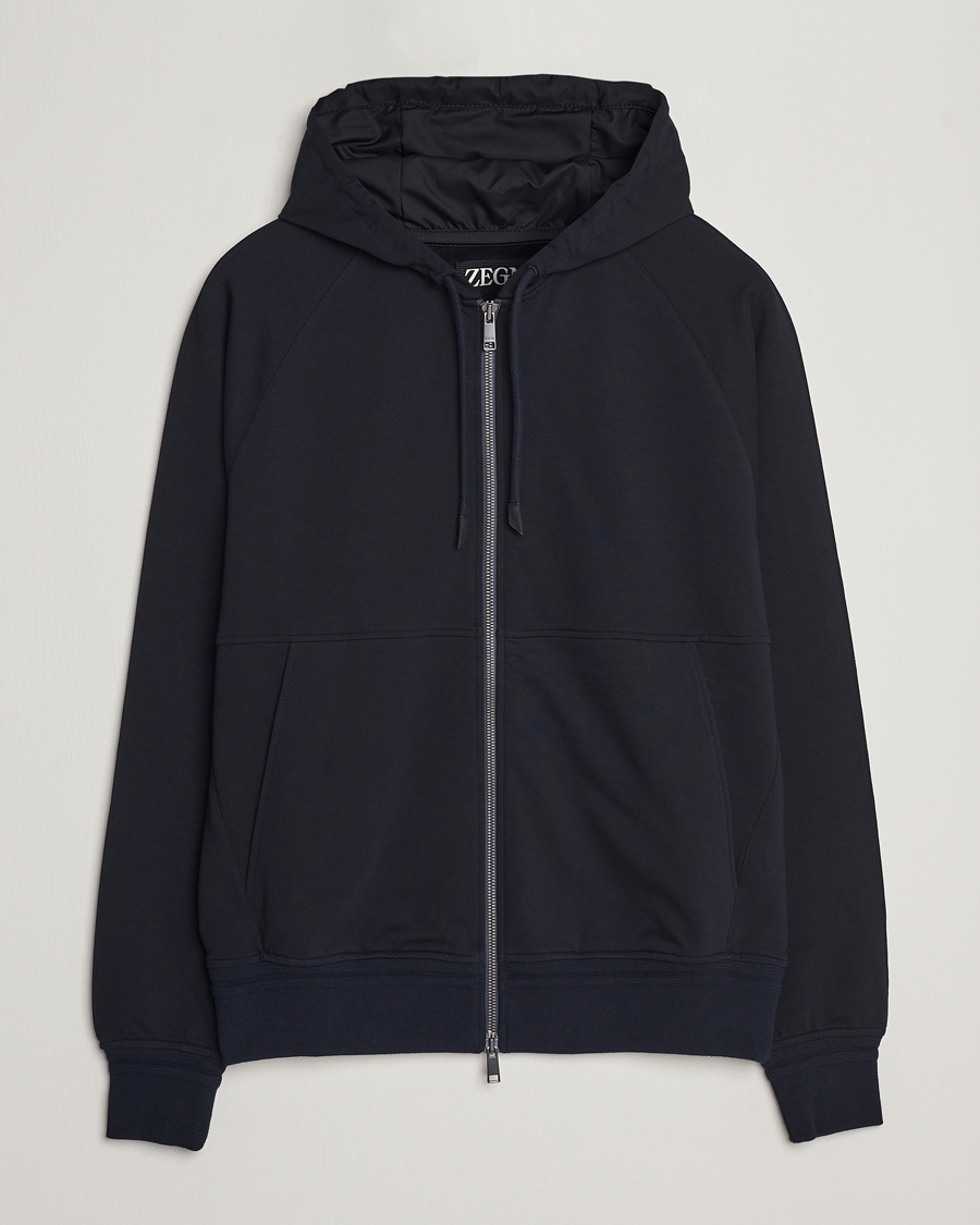 Uomini | Maglieria | Zegna | Cotton Stretch Zip Hoodie Navy