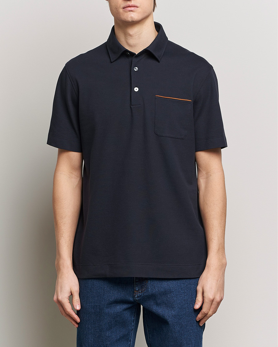 Uomini | Zegna | Zegna | Short Sleeve Pocket Polo Navy