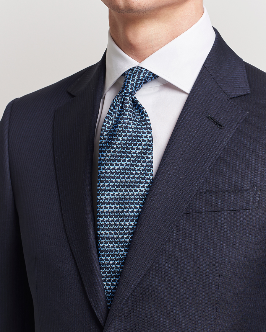 Uomini | Zegna Animal Print Silk Tie Navy | Zegna | Animal Print Silk Tie Navy