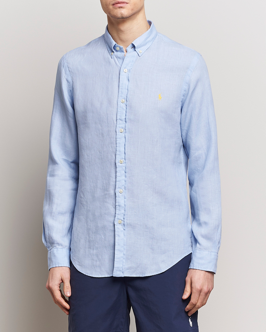 Uomini |  | Polo Ralph Lauren | Slim Fit Linen Button Down Shirt Blue Hyacinth