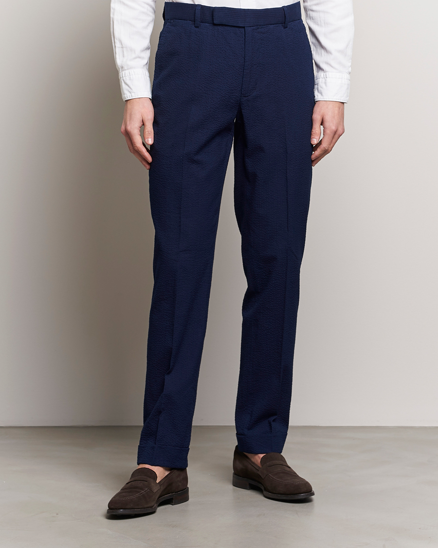 Uomini | Vendita | Polo Ralph Lauren | Pleated Seersucker Trousers Indigo