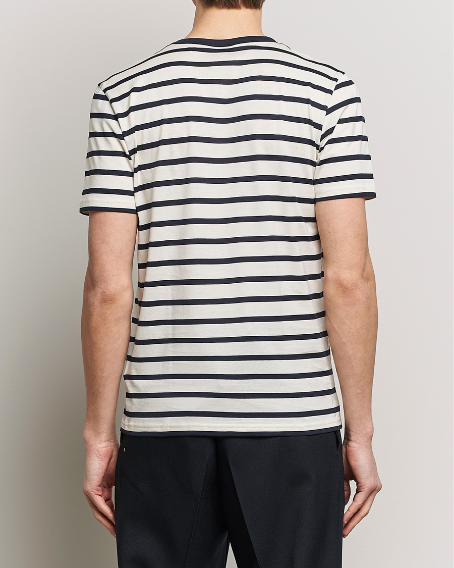 Uomini | T-shirt | Sunspel | Striped Crew Neck Cotton Tee Ecru/Navy