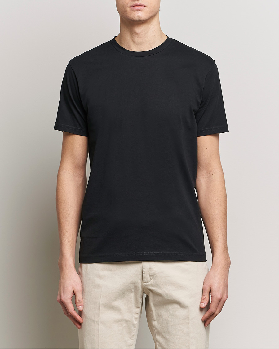 Uomini | Magliette nere | Sunspel | Riviera Midweight Tee Black