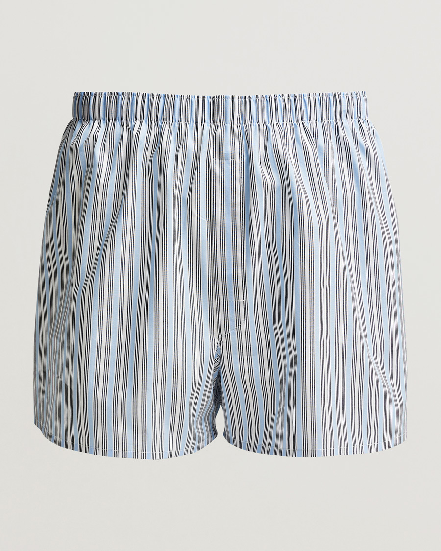 Uomini | Biancheria intima | Sunspel | Classic Woven Cotton Boxer Shorts Blue Mix Stripe