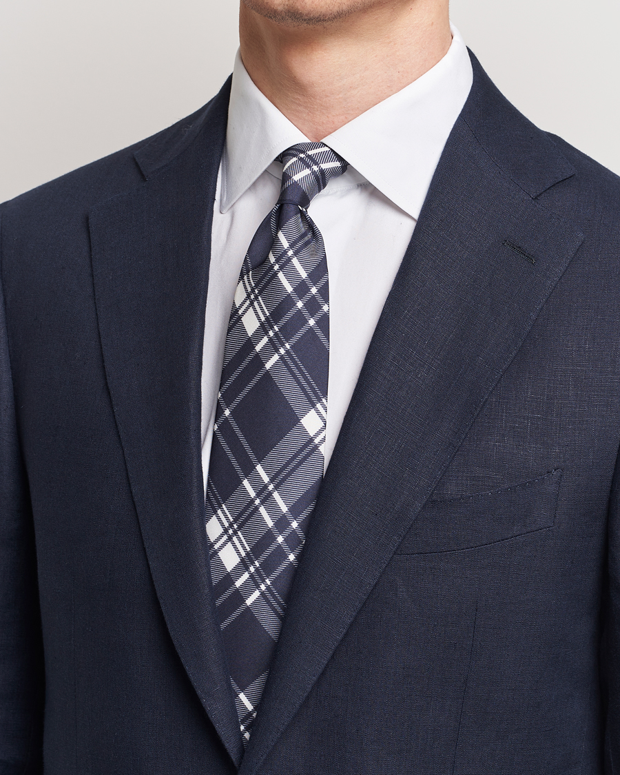 Uomini | Vendita | Ralph Lauren Purple Label | Monocolor Plaid Silk Tie Navy