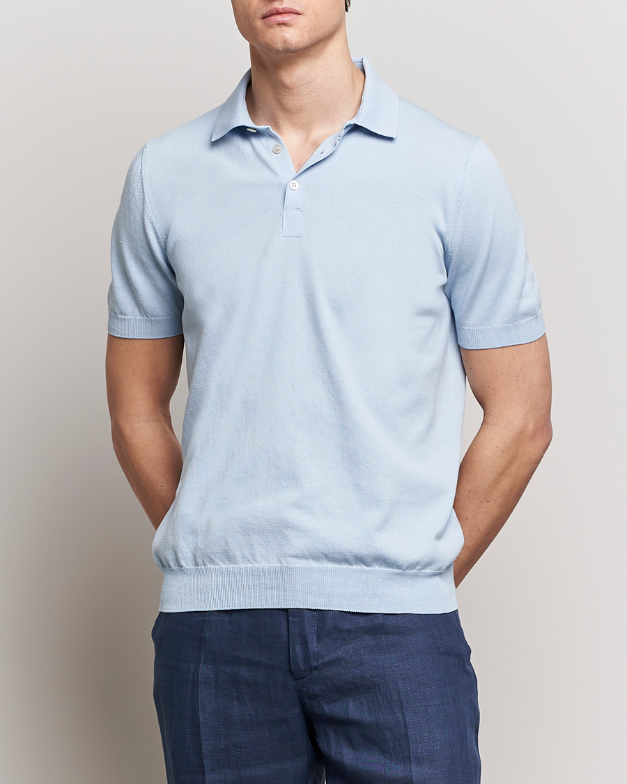 Uomini |  | Gran Sasso | Cotton Knitted Polo Light Blue