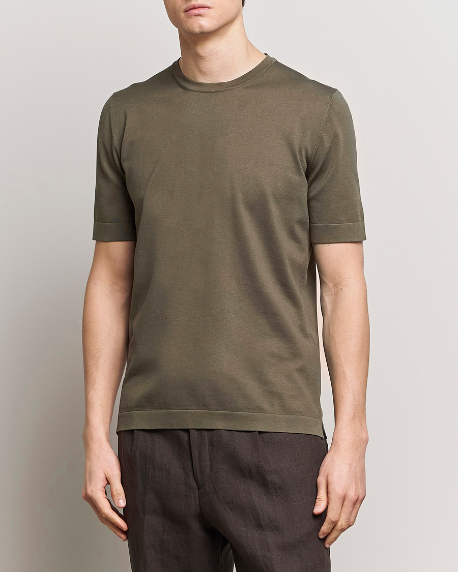 Uomini |  | Gran Sasso | Cotton Knitted Crew Neck T-Shirt Dark Brown