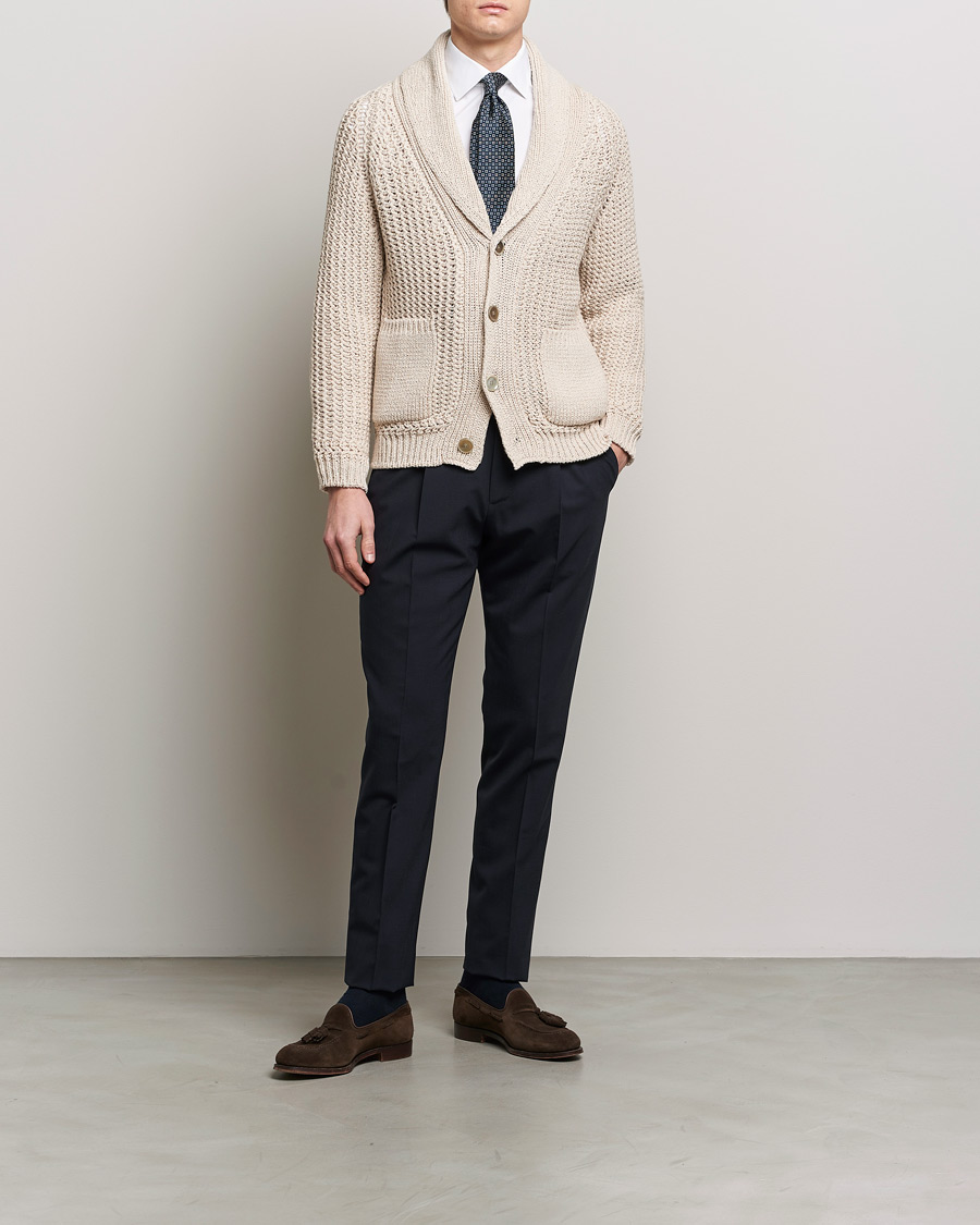 Uomini | Maglieria | Brioni | Cotton/Wool Shawl Cardigan Light Beige