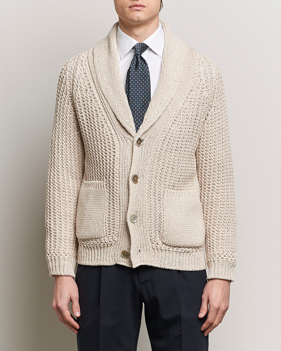 Uomini | Maglieria | Brioni | Cotton/Wool Shawl Cardigan Light Beige