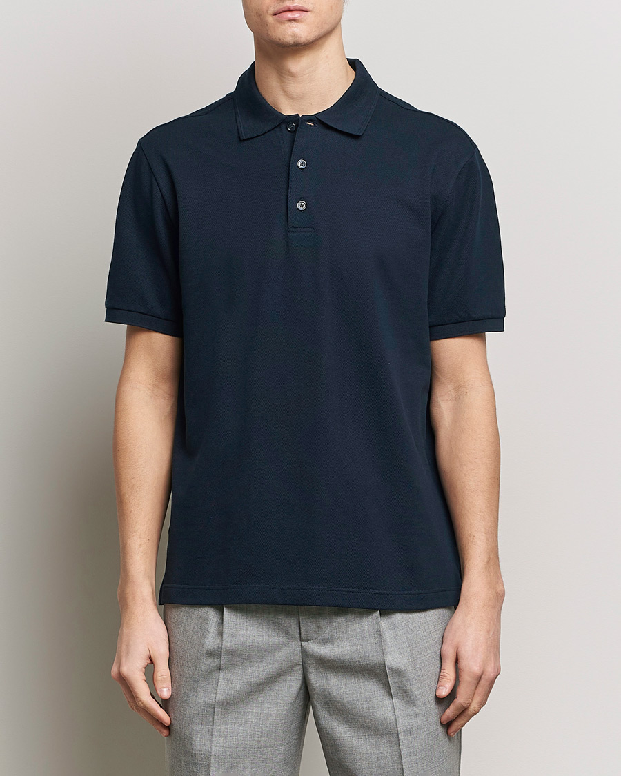 Uomini | Italian Department | Brioni | Cotton Pique Short Sleeve Polo Navy