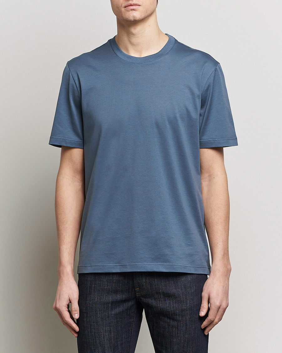 Uomini | Quiet Luxury | Brioni | Short Sleeve Cotton T-Shirt Petroleum