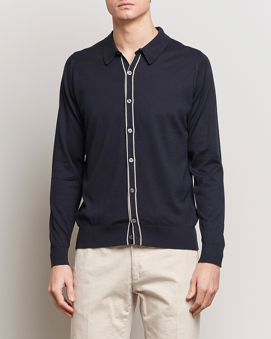 Uomini |  | John Smedley | Shadow Tipped Sea Island Cotton Cardigan Navy