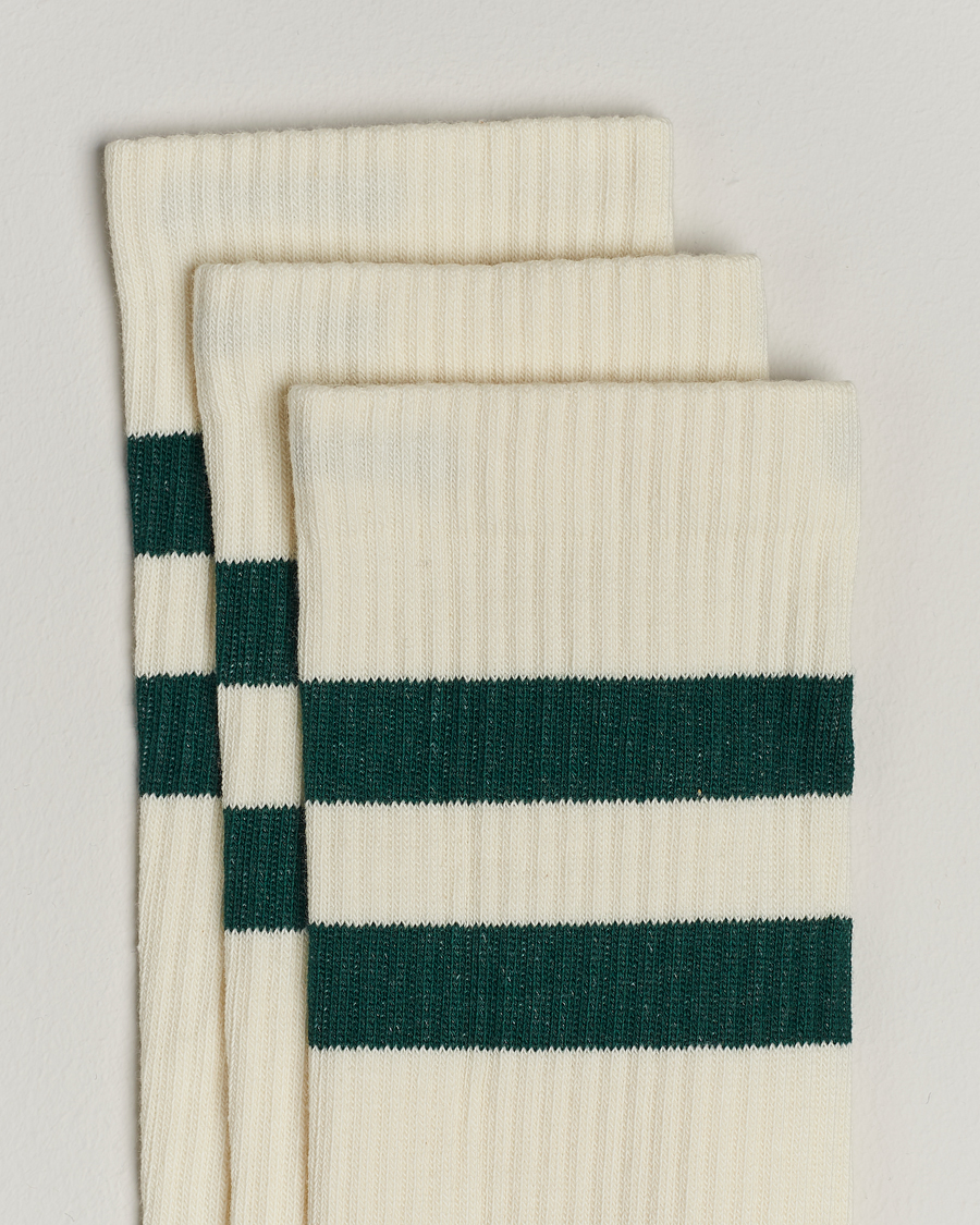 Uomini | Contemporary Creators | Sweyd | 3-Pack Two Stripe Cotton Socks White/Green