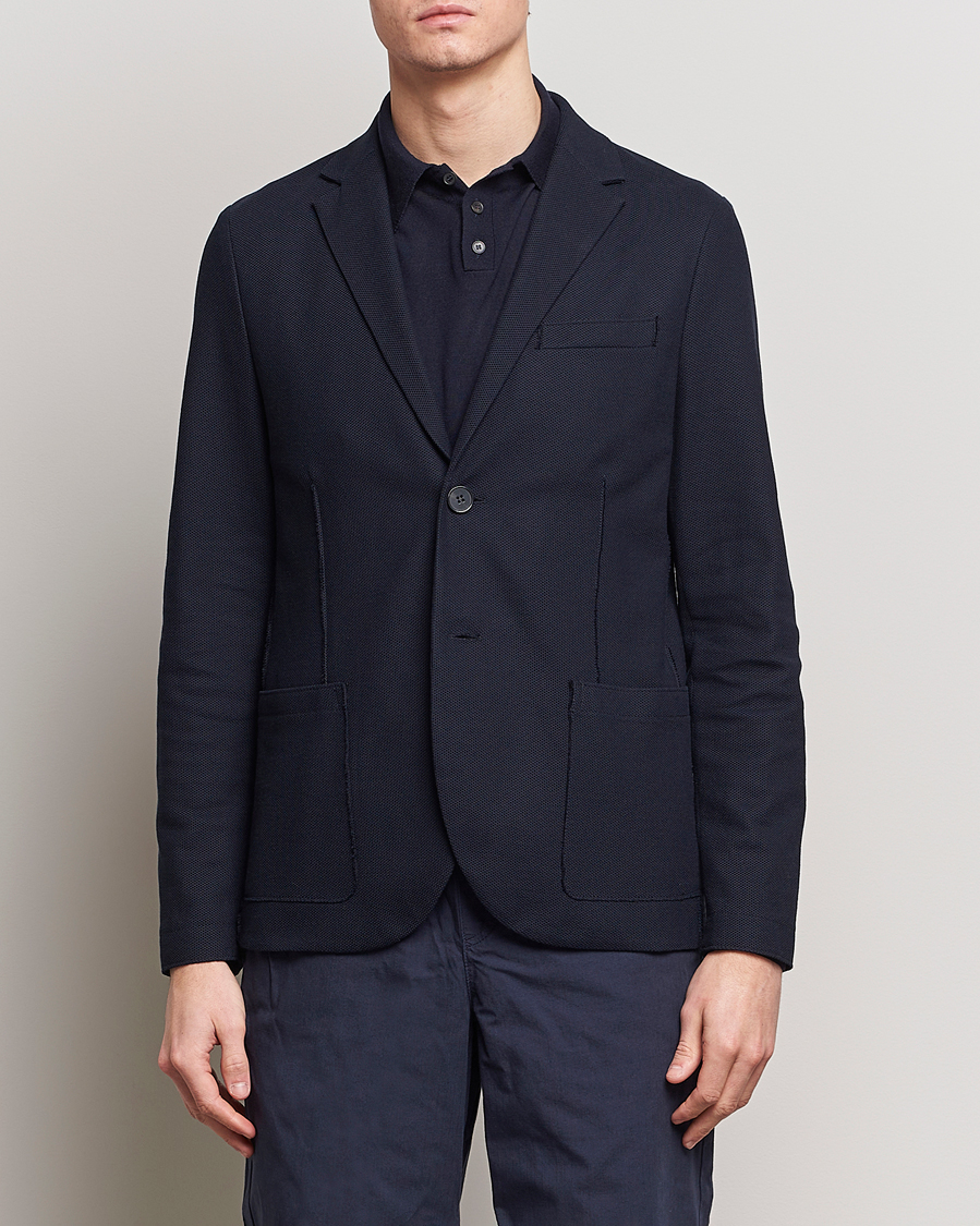 Uomini | Blazer di cotone | Harris Wharf London | Loro Piana Honey Comb Blazer Navy