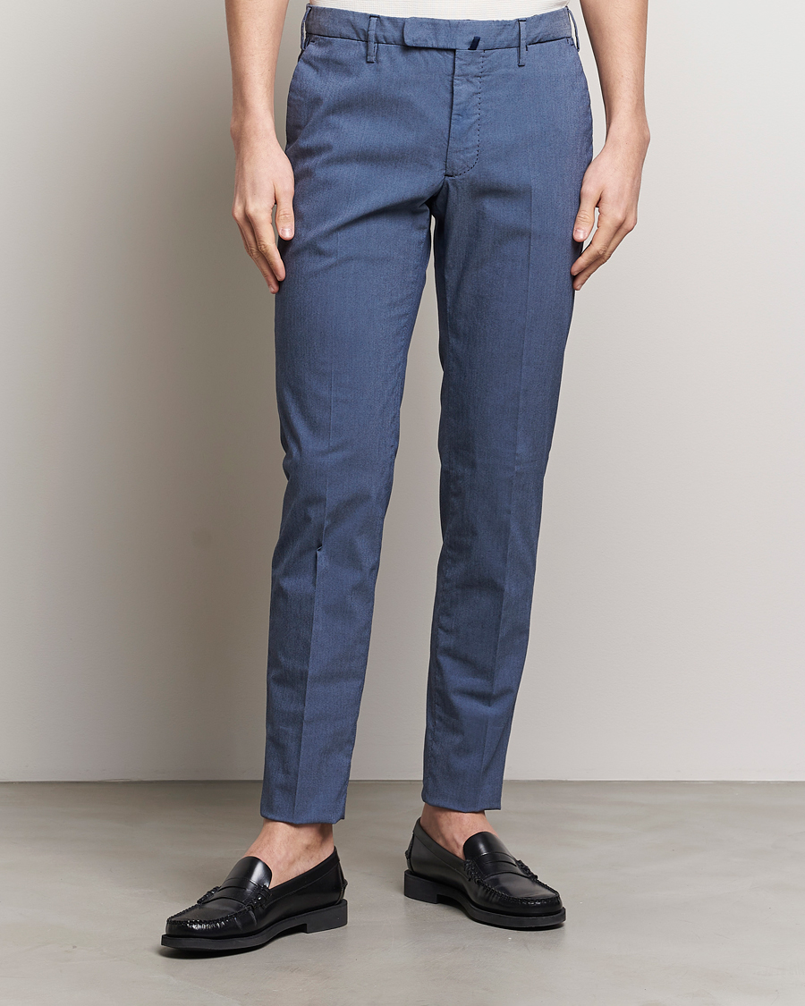 Uomini | Chinos | Incotex | Slim Fit Washed Cotton Comfort Trousers Dark Blue