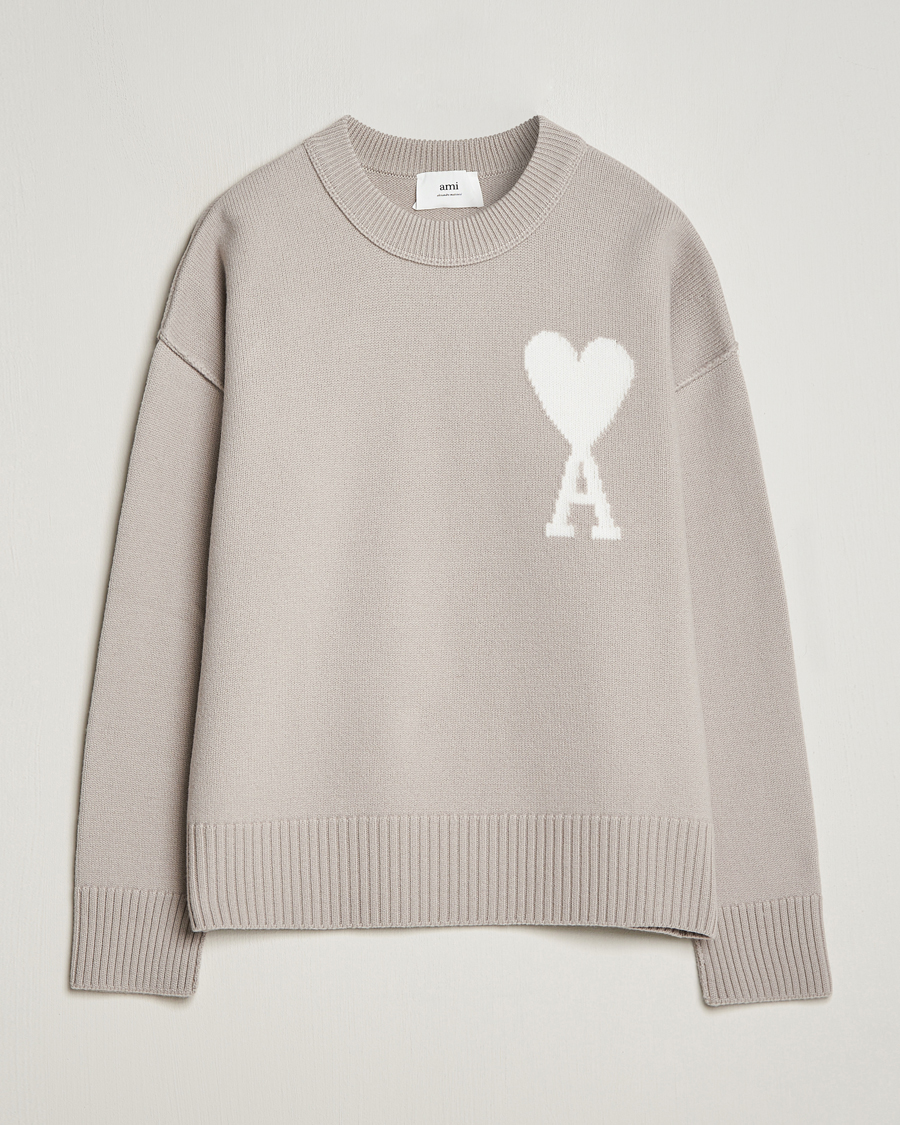 Uomini | Maglieria | AMI | Big Heart Wool Sweater Light Beige