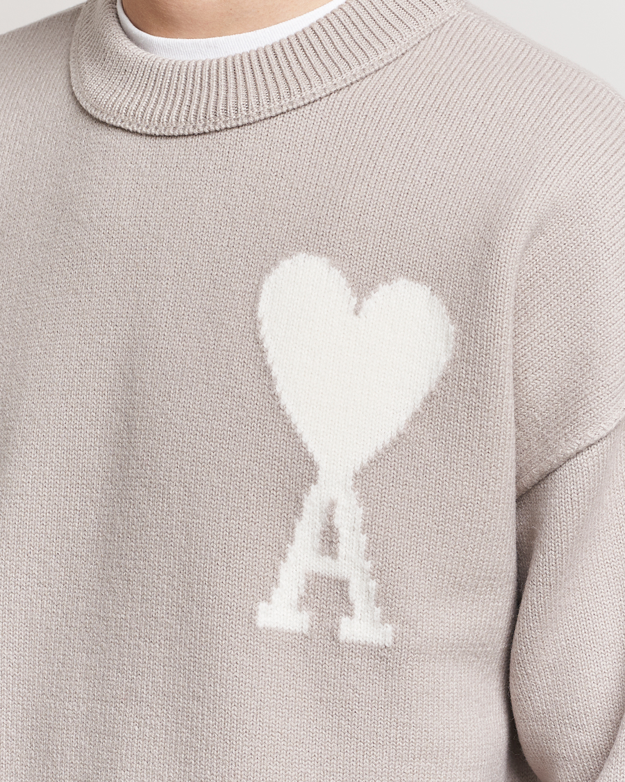 Uomini | Maglieria | AMI | Big Heart Wool Sweater Light Beige