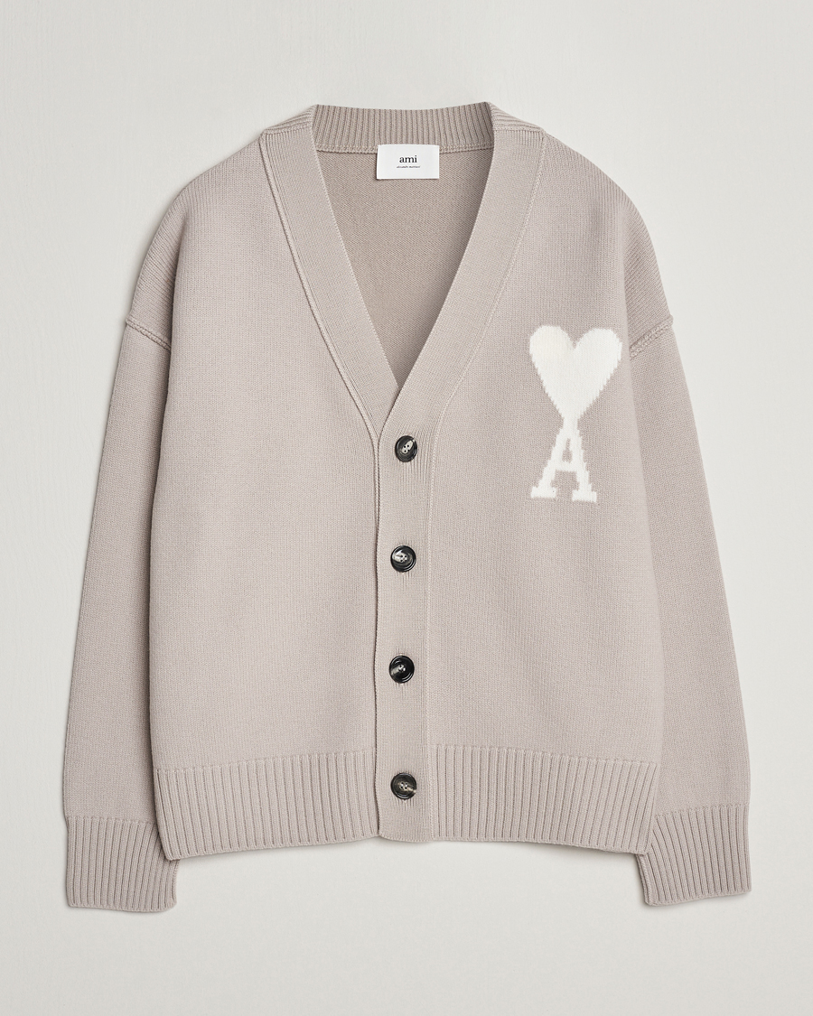 Uomini | Maglieria | AMI | Big Heart Wool Cardigan Light Beige