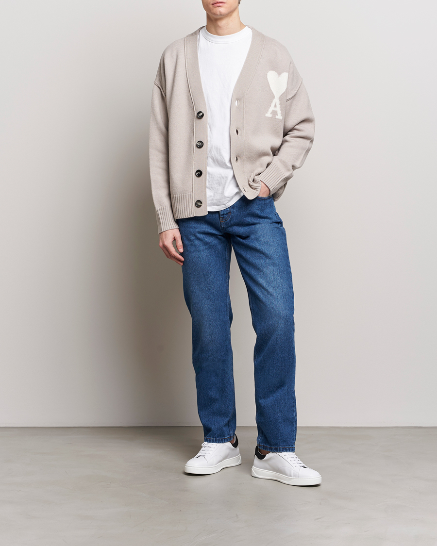 Uomini | Maglieria | AMI | Big Heart Wool Cardigan Light Beige