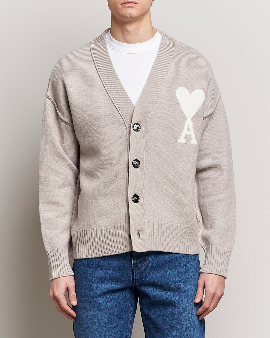 Uomini | Maglieria | AMI | Big Heart Wool Cardigan Light Beige
