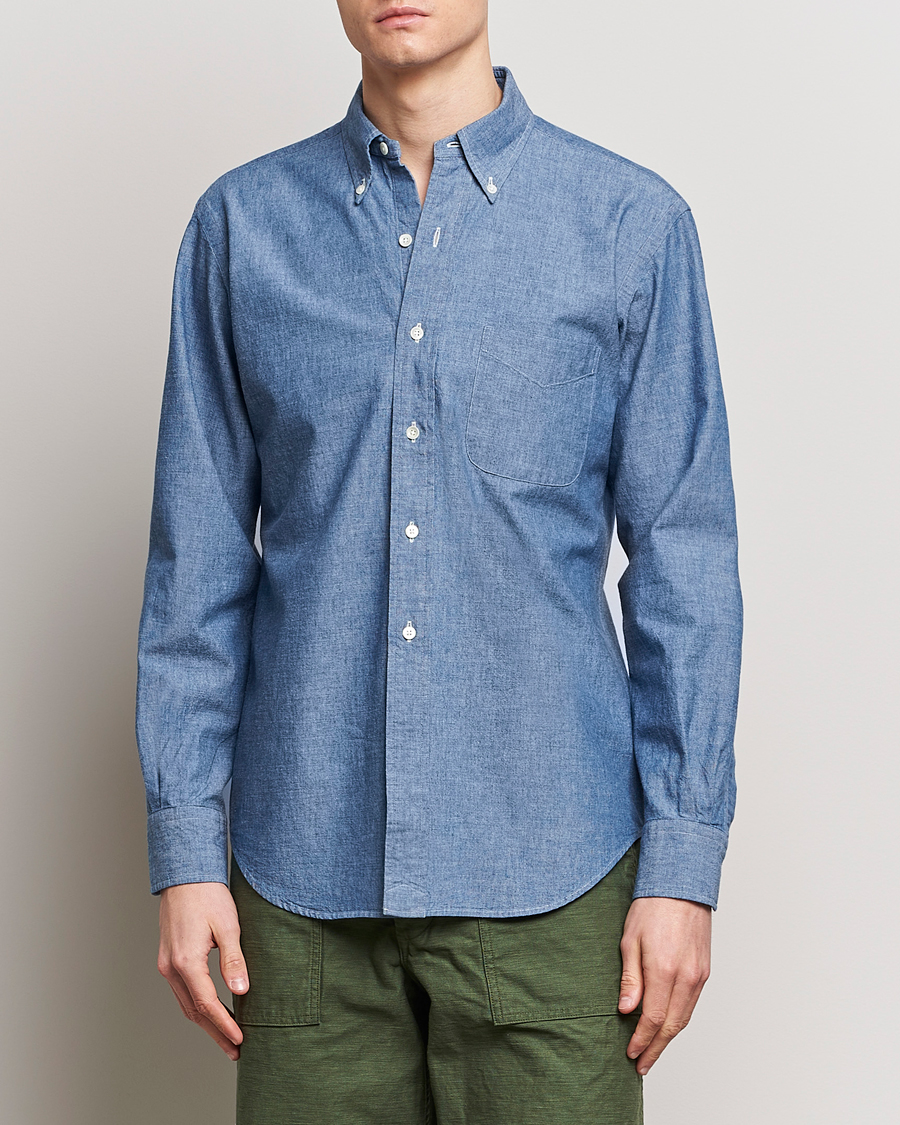 Uomini | Kamakura Shirts | Kamakura Shirts | Vintage Ivy Chambray Button Down Shirt Blue