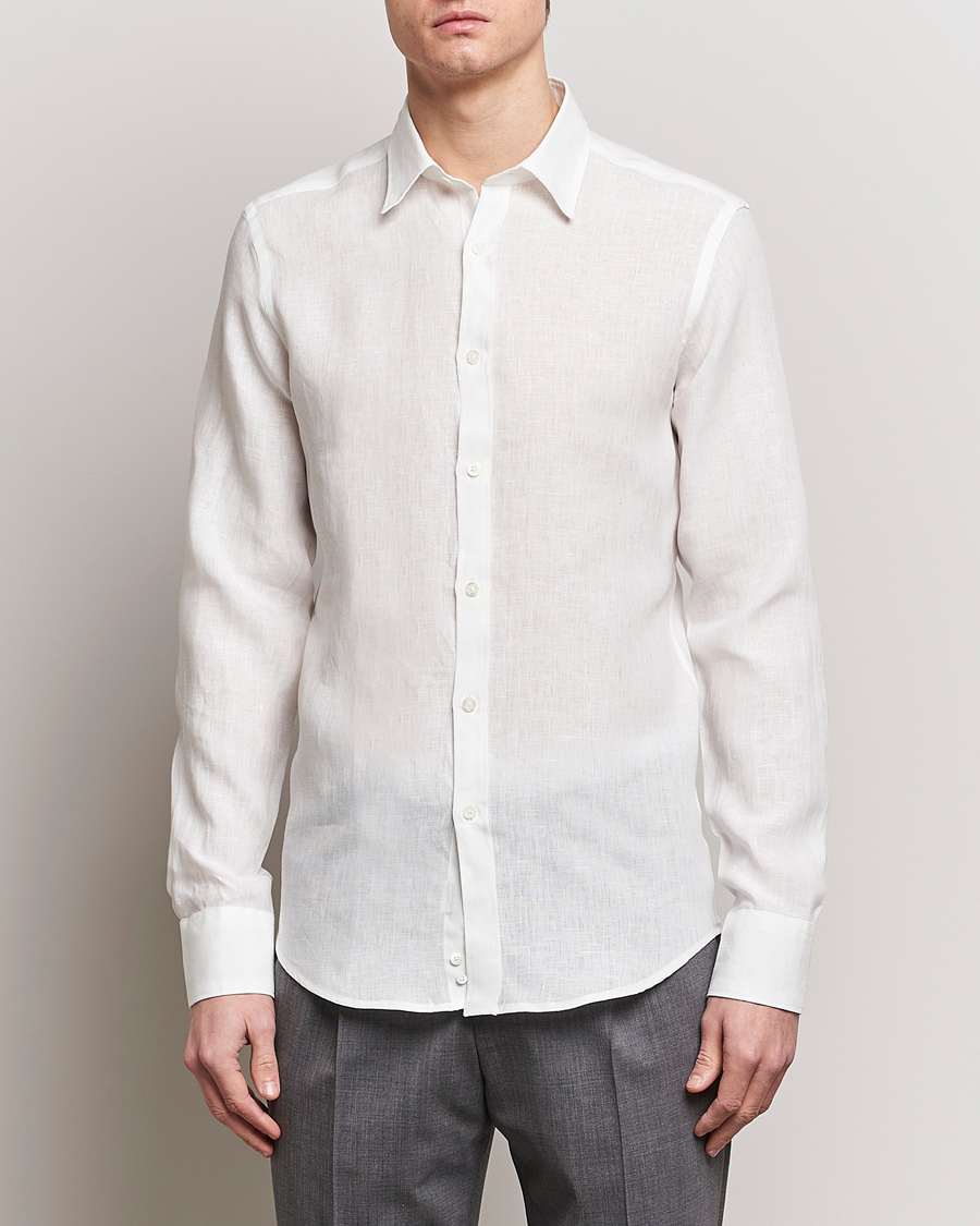 Uomini |  | Canali | Slim Fit Linen Sport Shirt White