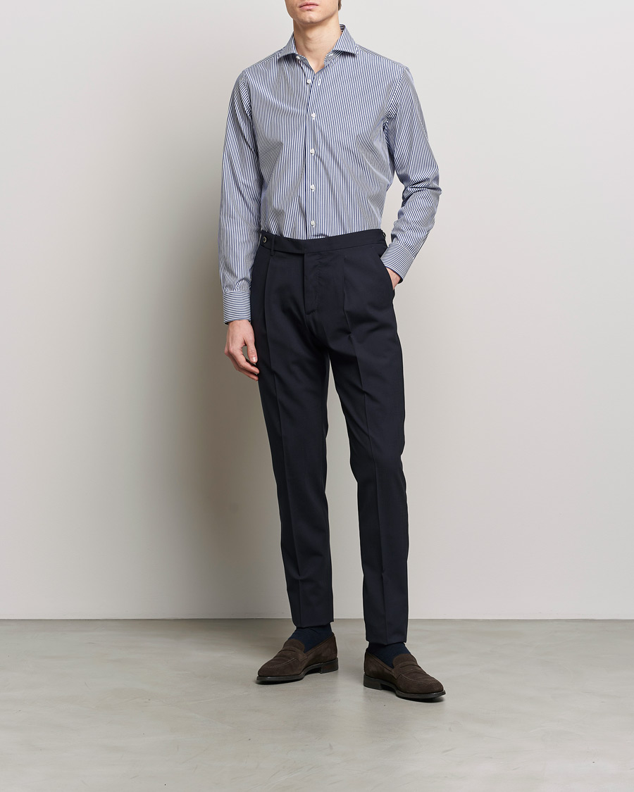 Uomini | Formal Wear | Grigio | Cotton Poplin Dress Shirt Blue Stripe