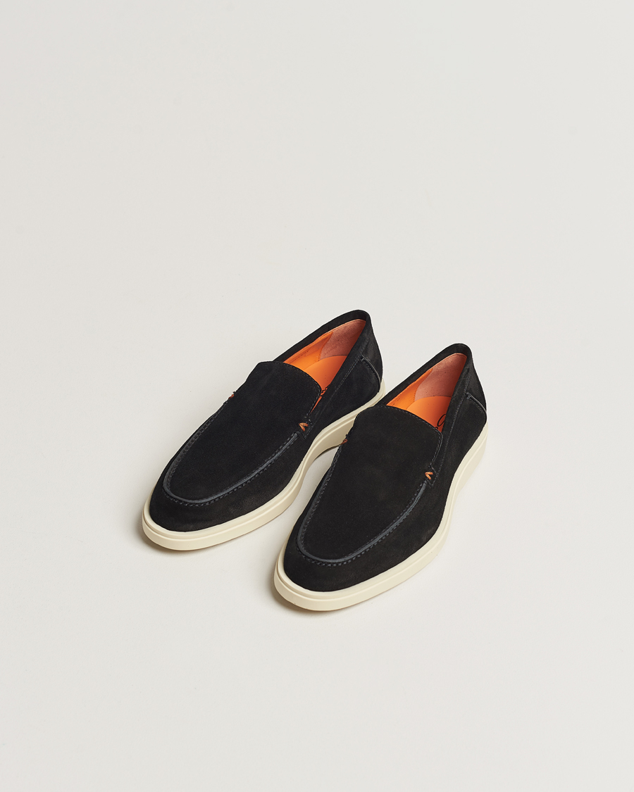 Uomini | Santoni Summer Loafers Black Suede | Santoni | Summer Loafers Black Suede