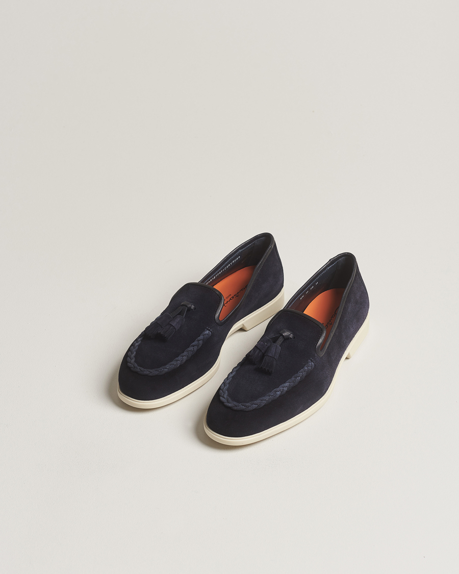 Uomini |  | Santoni | Summer Tassel Loafers Navy Suede