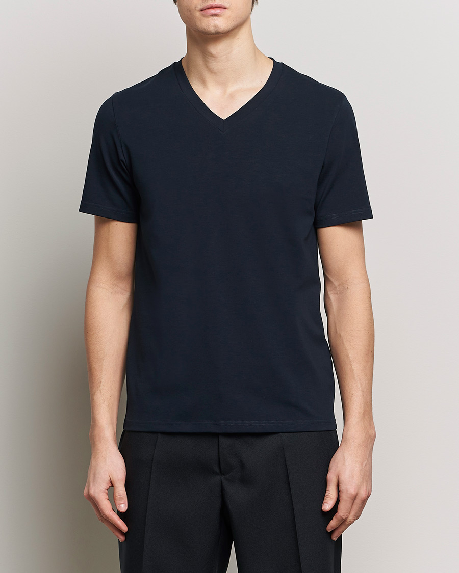 Uomini | Camicie a maniche corte | Filippa K | Organic Cotton V-Neck T-Shirt Navy