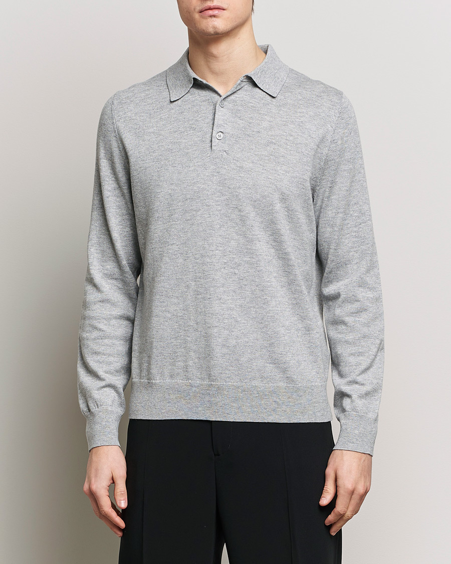 Uomini | Maglieria | Filippa K | Knitted Polo Shirt Light Grey Melange