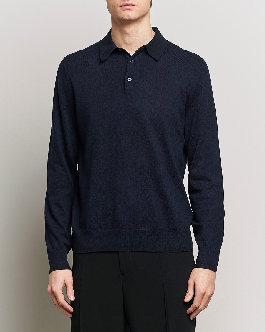 Uomini | Polo di maglia | Filippa K | Knitted Polo Shirt Navy